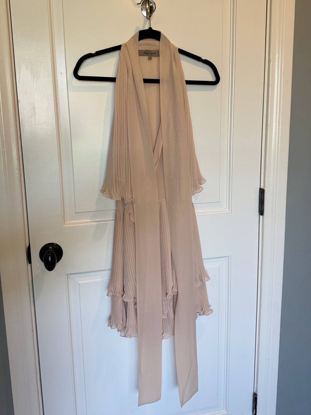 Foley + Corinna Blush Pleated Mini Dress with Scarf Tie